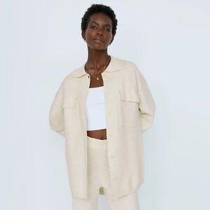 Aritzia Wilfred Free Heather Flax Beige Ronnie Blouse Size L NWT